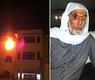 عباس الشعبي بعد اصابته (يمين) وبيت يحترق في صباح الناصر - تويتر