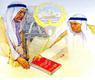 رسم يد للقطة التاريخية التي سلم فيها عبداللطيف الثنيان الدستور لأمير الكويت الشيخ عبدالله السالم